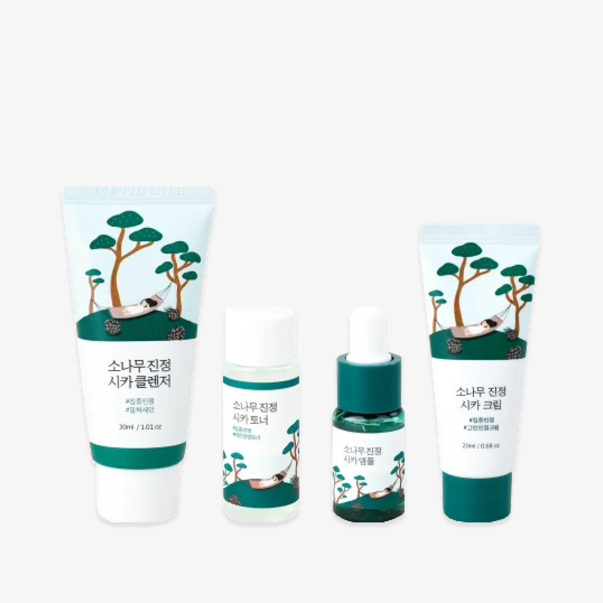 Pine Calming Cica Trial Kit (Cleanser 30ml + Toner 20ml + Ampoule 10ml + Cream 20ml)